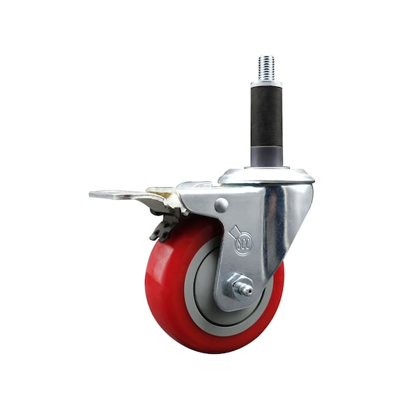 3.5'' Red Poly Swivel 1'' Expanding Stem Caster Total Lock Brake